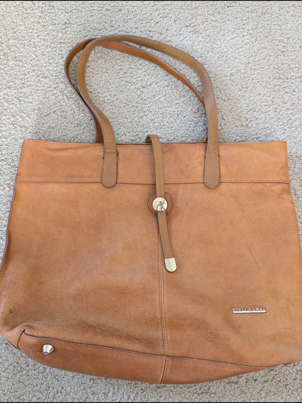 Stella & Max Cognac Leather Tote with Strap Detail